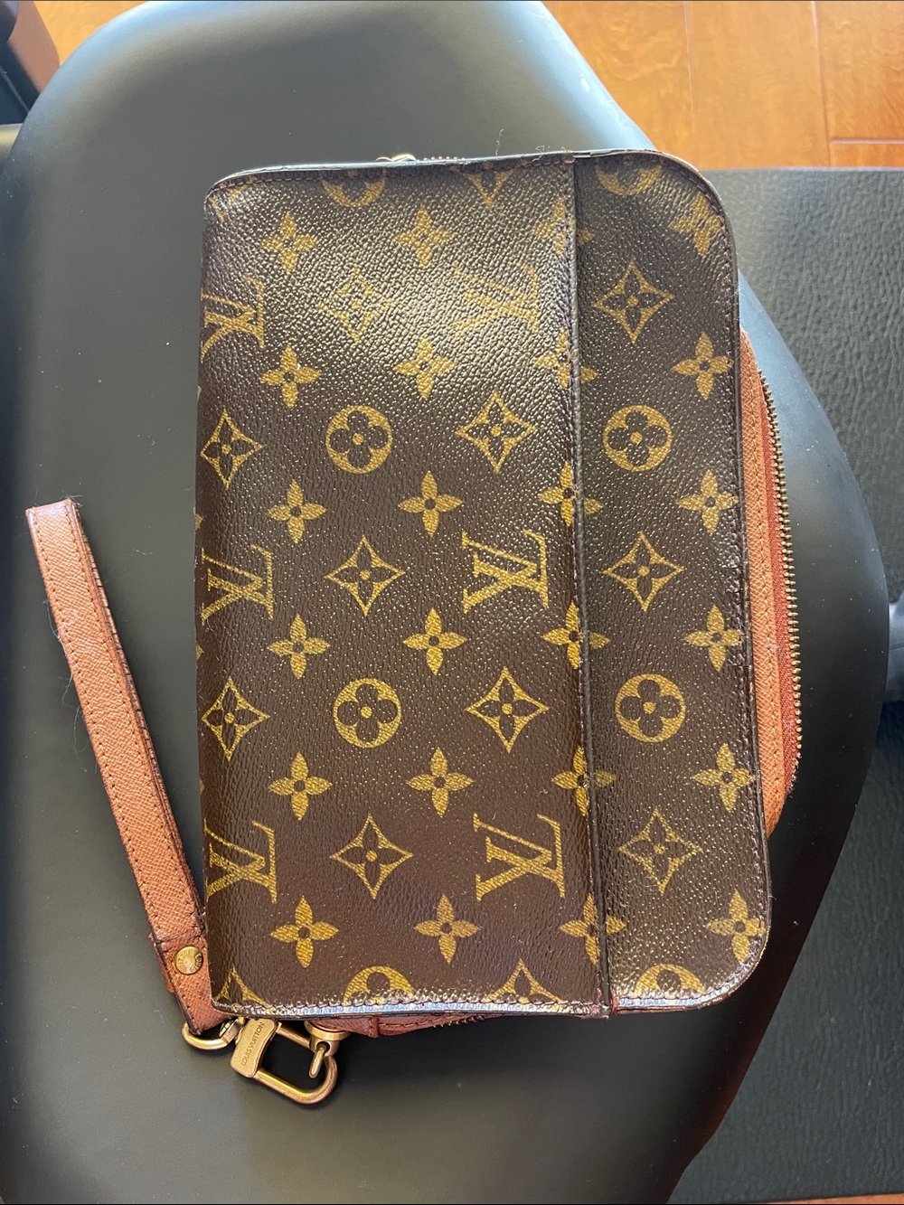 Louis Vuitton Monogram Canvas Zip-Around Wristlet Clutch in Brown and Gold